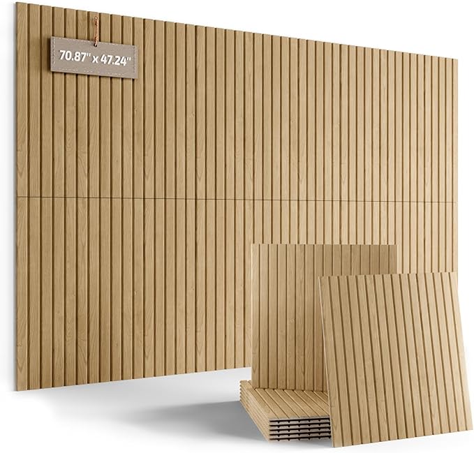 Large Felt Bulletin Board,Cork Board Alternative 70.87'' x 47.24'' Art Acoustical Wall Panels-6 Pack with 60 Adhesive Tabs,for Recording Studio/Home Offices-Natural Oak/Slat