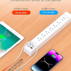 2 Pack Power Strip Surge Protector, Flat Plug Extension Cord with 4 USB Ports(2 USB-C) 6 AC Outlets, USB Charging Station, Wall Mountable for Home, Office, Dorm Essentials, 1080J, ETL Listed