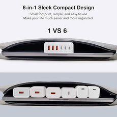 USB C Fast Charger, 100W GaN 6 Port Type Charging Station Hub Block Cube, Wall Charger Power Strip Adapter Plug for iPad iPhone 16 15 14 13 12 Pro Max Pixel Note Galaxy, 5ft Cord