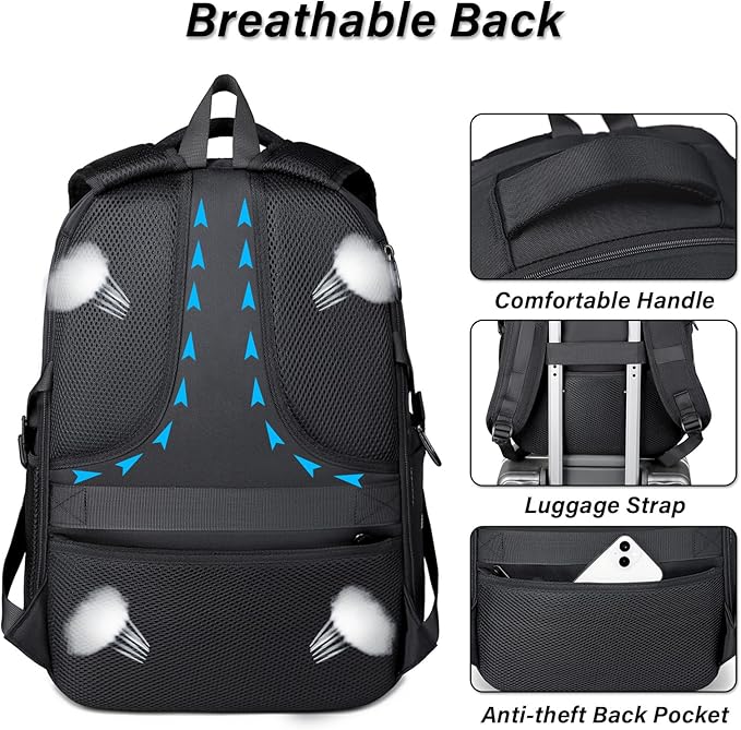 Gym Backpack For Men Women, 45L Expandable Travel Backpack with Shoe Compartment, Water Resistant Workout Sports Bag with USB Port Fit 17 Inch Laptop, Ideal for Gym, Sports, Camping, Hiking