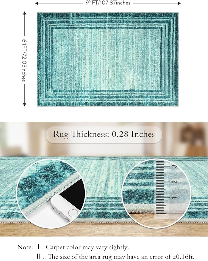 Lahome Modern Abstract 6x9 Area Rugs for Living Room, Washable Teal Bedroom Rug 6x9 Non Shedding, Low-Pile Soft Minimalist Bordered Indoor Large Carpet for Dining Room Playroom