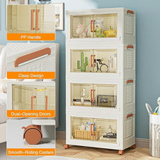 VECELO 240 QT Stackable Storage Bins with Wheels, Magnetic Dual Opening Doors & Transparent Panels, Plastic Foldable Storage Containers for Living Room, Bedroom, Kitchen, Office