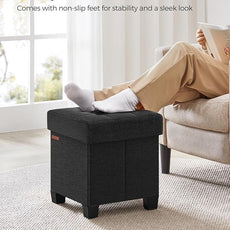 SONGMICS Storage Ottoman, Small Ottoman Foot Rest with Legs, 15 x 15 x 15.7 Inches Foot Stool, Load up to 660 lb, for Living Room, Bedroom, Dorm, Ink Black ULSF014B01
