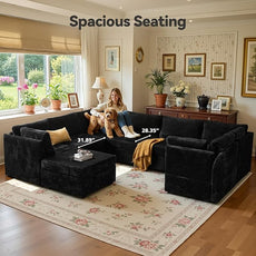 Large 8 Seat Modular Sectional Sofa with Ottoman Seat Corduroy Sleeper Sectional Sofa Bed Oversized Convertible Modular Couch for Living Room