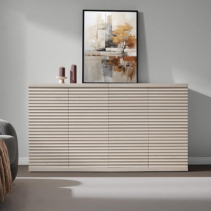 SICOTAS Buffet Cabinet with Storage Accent Sideboard Modern Credenza with Doors & Shelves Fluted Media Console Mid Century Coffee Bar Table for Living Room Kitchen Dining Room Hallway (2PCS)