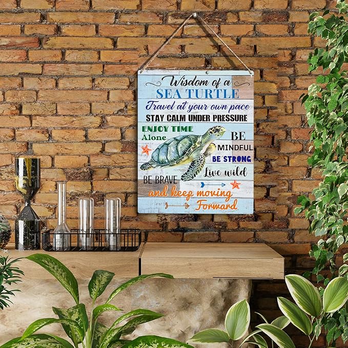 YCYD Sea Turtle Decor, Friends Inspirational Turtle Gifts, Wall Art Wooden Hanging Sign Decor, for Office Bedroom Living Room Home Decoration 10x8 Inch