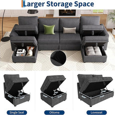 GarveeHome Sectional Sleeper Sofa with Pull Out Bed, Corduroy Modular Sectional 6 Seat Couch with Pull Out Couch and Storage Seat & 2 Ottomans, Convertible Couches for Living Room