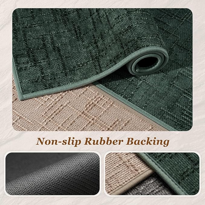 AMOAMI Bath Mat Non Slip Super Absorbent Quick Dry Bath Mats for Bathroom Floor Rubber Backing Washable Bathroom Rugs Modern Woven Jacquard Mat, Beside Tub Bath Rugs, 24" x 36", Green