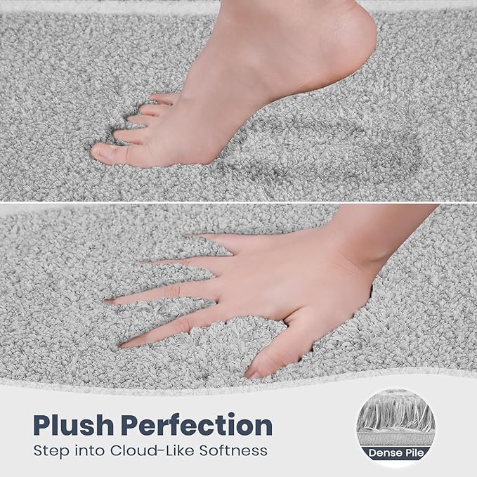 PURRUGS Bathroom Rug Non-Slip Machine Washable 30" x 46", Super Absorbent and Quick Dry Shaggy Microfiber Bath Mat, Extra Soft and Plush Bath Rug for Bathtub, Shower and Sink, Light Grey