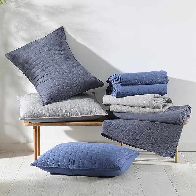 HORIMOTE HOME Grey Twin Size Quilt Set - Soft Microfiber Bedspread with 1 Sham, Lightweight & All-Season Geometric Coverlet for Cozy Bedding