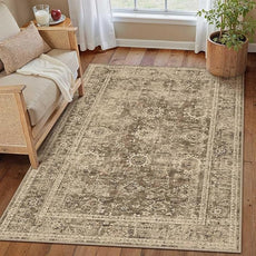 3x5 Washable Area Rug for Entryway Brown Vintage Non-Slip Low Pile Distressed Rustic Carpet Lightweight Vacuumable Door Mat Soft Small Door Mat Small Throw Rug for Entrance