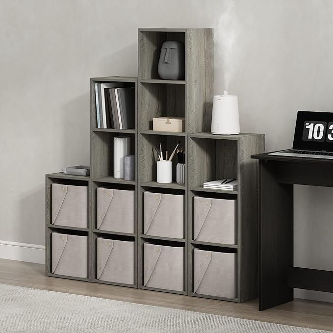 Furinno PASIR Book Shelf, 4-Tier Modern Bookshelf, Open Shelves Bookcase 9 x 12 x 42, for Living Room, Bedroom, Home Office, French Oak