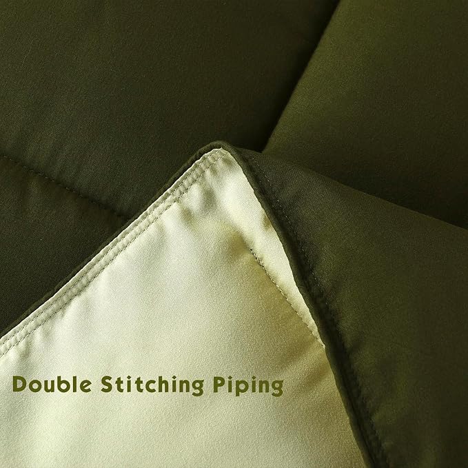 HIG 3pc Olive Green California King Comforter Set - All Season Reversible Down Alternative Comforter with Two Shams - Quilted Duvet Insert with Corner Tabs - Box Stitched - Breathable, Soft, Fluffy