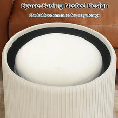 Twira Round Ottoman with Storage Set of 2, Velvet Nesting Ottoman for Living Room,Bedroom,Dorm,RV, Flip-up Lid Coffee Table, Upholstered Makeup Vanity Stool,Multifunctional Foot Rest 330lbs Load Beige