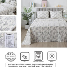 FADFAY Rose Sheets Set Twin Rustic Peony Floral Bedding Botanical Leaves Sheets Vintage Farmhouse Bedding 100% Cotton Ultra Soft Breathable Collection with Deep Pocket Fitted Sheet 4Pcs, Twin Size