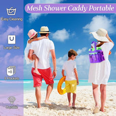 Hillban 4 Pcs Mesh Shower Caddy Portable Large Quick Dry Shower Caddy Basket with Deeper 8 Pockets and 2 Handles Hanging Bag for College Dorm Room (Purple)