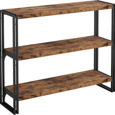 IRONCK Bookshelf Industrial 3 Shelf Bookcase, Wood Storage Shelf with Metal Frame for Living Room, Vintage Brown