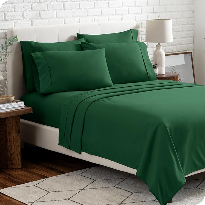 Bare Home Hotel Luxury Twin XL Sheet Set, Extra Soft, 4 Piece Set, Deep Pockets, Easy Fit, Cooling & Breathable, Wrinkle, Fade, Stain Resistant, Includes 2 Pillowcases (Twin XL, Forest Green)