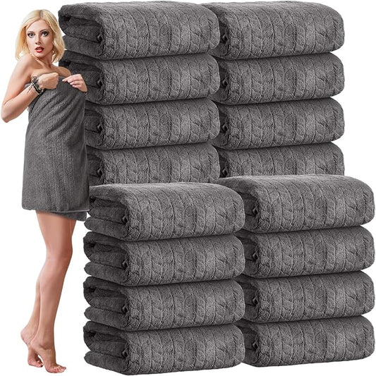 16 Pack Microfiber Bath Towels Bulk 27'' x 60'' Oversized Size Bath Towel Highly Absorbent Extra Large Soft Drying for Shower Beach Winter Salon Sport Gym Party (Wheat,Gray)
