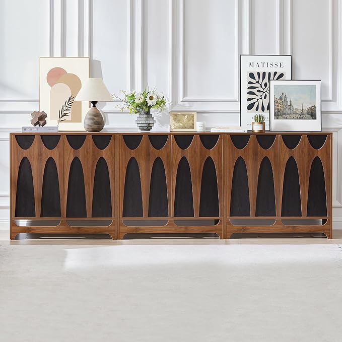 Sideboard Buffet Cabinet with Storage Set of 3, 94.5” Mid Century Modern Storage Cabinet with Adjustable Shelf and 6 Doors for Dining Room, Living Room,Entry