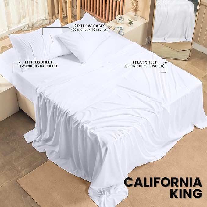 Utopia Bedding California King Sheet Set – 4 Piece Bed Sheets for Cal King Size Bed, Soft and Breathable Microfiber, Includes 1 Fitted Sheet, 1 Flat Sheet and 2 Pillowcases (White)