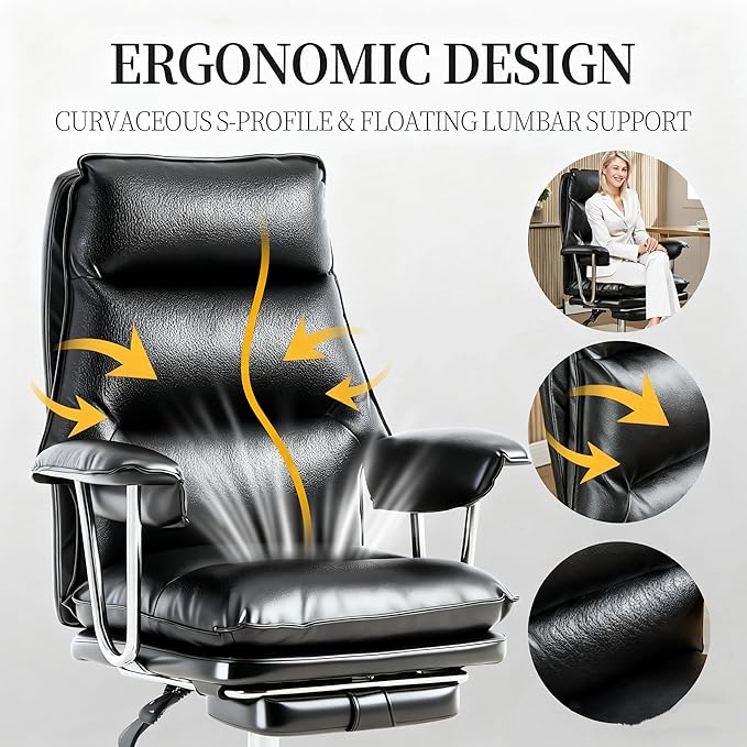 Office Chair with Footrest 500lbs,Executive Desk Chairs for Heavy People, Reclining Computer Chair Comfy Wide Seat Big and Tall High Back, Black