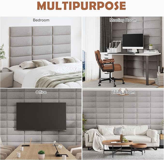 IFNOW Upholstered Wall Mounted Headboard, 3D Soundproof Wall Panels Peel and Stick for Queen Size, Reusable and Removable Tufted Bed Headboard in Medium Grey (9 Panels, 10" x 24")