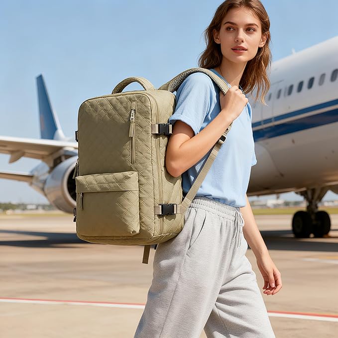 suwasp Vacuum Backpack Travel with Pump, Travel Backpack for Women Men, Vacuum Compression Bags with Laptop Compartment/Shoe Compartment, Personal Item Carry On Backpacks Flight Approved, Khaki