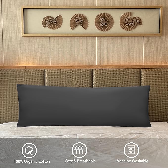 iMaylex Soft 100% Egyptian Cotton Zipper Pillow Case, Cozy and Lightweight Pillowcase, Easy Care, Dark Grey, Body, 20'' x 48''