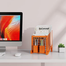 File Organizer for Desk with Storage Box & Hook, Inclined Desk File Organizer with 5-Section Vertical File Holder suitable for Home Office Document Organization(Orange01)