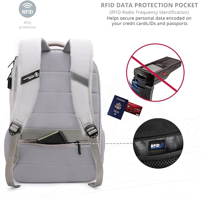 Swissdigital Design Business Laptop Backpack, College Laptops Backpack with USB Charging Port for Men and Women Fits 16 Inch Notebook, Mauve Grey | SD1670-05