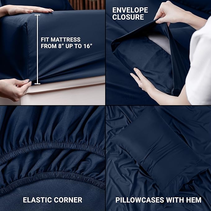 Utopia Bedding Twin XL Sheet Set – 3 Piece Bed Sheets for Twin XL Size Bed, Soft and Breathable Microfiber, Includes 1 Fitted Sheet, 1 Flat Sheet and 1 Pillowcase (Navy Blue)