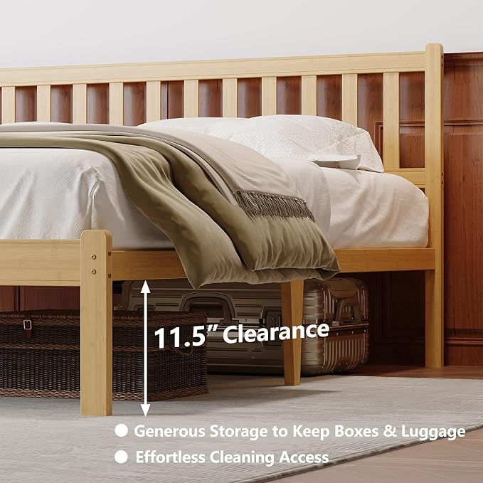 14 in High Solid Bamboo Wood Twin Bed Frame with Headboard, Platform Twin Size Bed Frame, Heavy Duty, No Box Spring Needed, Nosie Free