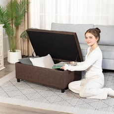 Joveco Rectangular Lift Top Storage Ottoman Bench, Faux Leather Storage Bench for Living Room Entryway Bedroom,Espresso