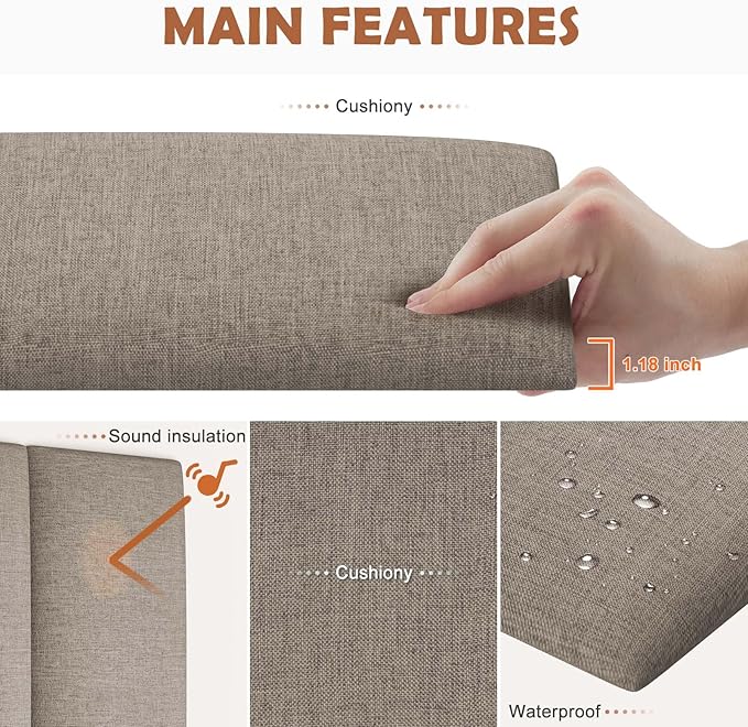 IFNOW Upholstered Wall Mounted Headboard, 3D Soundproof Wall Panels Peel and Stick for King Size, Reusable and Removable Tufted Bed Headboard in Linen (12 Panels, 10" x 24")