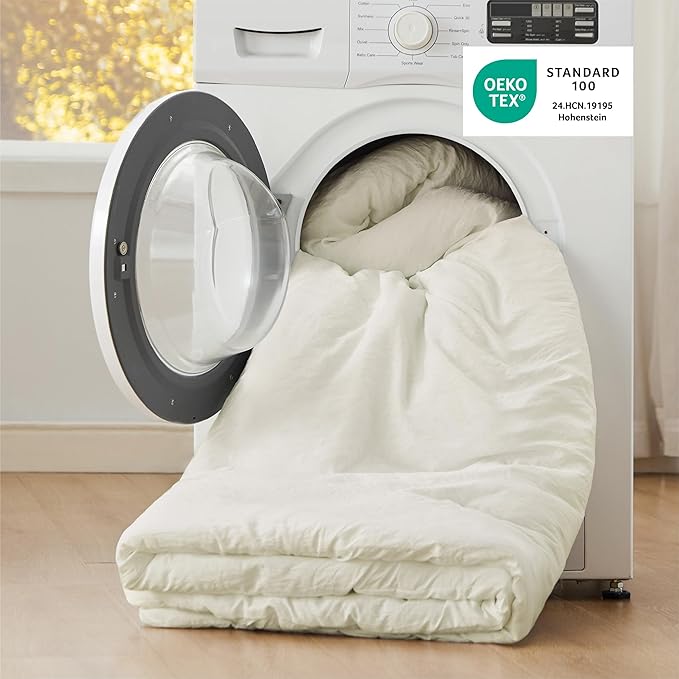 Bedsure Queen Size Comforter Set, Ivory Soft Prewashed Bedding for All Seasons, 3 Pieces GentleSoft™ Warm Down Alternative Bed Set, 1 Lightweight Comforter (90"x90") and 2 Pillowcases (20"x26")
