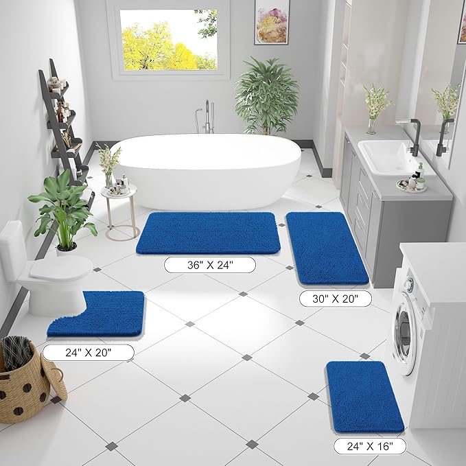 OLANLY Bathroom Rugs 36x24, Extra Soft Absorbent Chenille Bath Rugs, Rubber Backing Quick Dry, Machine Washable Bath Mats for Bathroom Floor, Tub and Shower, Home Decor Accessories, Deep Navy Blue
