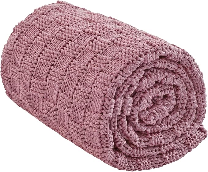 Knitted Weighted Blanket for Adult, No Beads Heavy Blanket 48” x 72'' 15lbs, Breathable Chunky Knit Blanket, Cooling Weighted Blanket for Hot Sleepers, Christmas Home Decor (Pink)