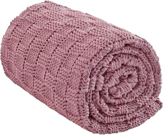 Knitted Weighted Blanket for Adult, No Beads Heavy Blanket 60” x 80'' 12lbs, Breathable Chunky Knit Blanket, Cooling Weighted Blanket for Hot Sleepers, Christmas Home Decor (Pink)