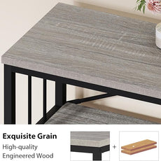 HSH Gray Bookshelf, Industrial Wood Metal Long Bookcase with Storage, Open 3 Tier Bookshelves for Bedroom Living Room, Farmhouse Wooden Etagere Book Shelf for Home Office, Light Grey Oak, 55 Inch