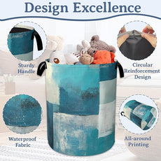 Turquoise Grey Abstract Art Painting Laundry Basket,Foldable Oxford Cloth Geometric Laundry Hamper with Handles, 20.8