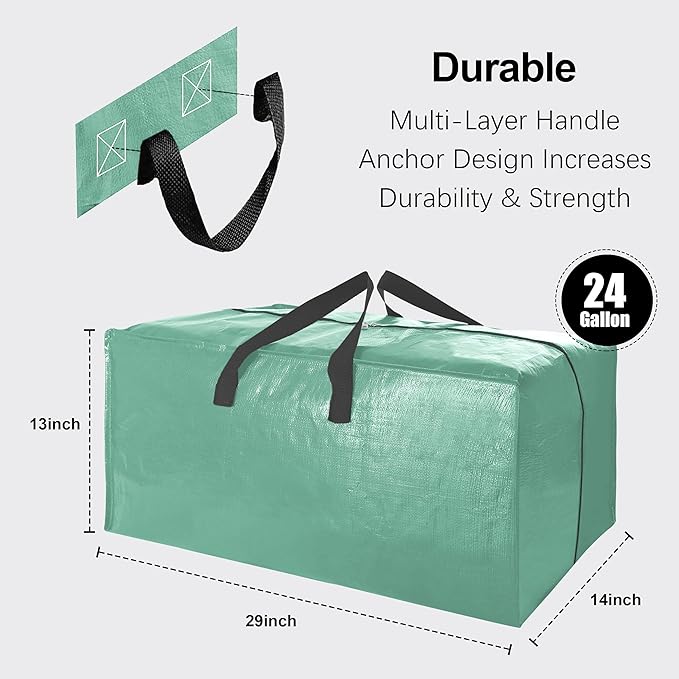 6 Pack Heavy Duty Large Moving Bags W/Backpack Straps - Strong Handles & Zippers, Storage Totes For Space Saving, Fold Flat, Alternative to Moving Box and Storage Bin, Teal