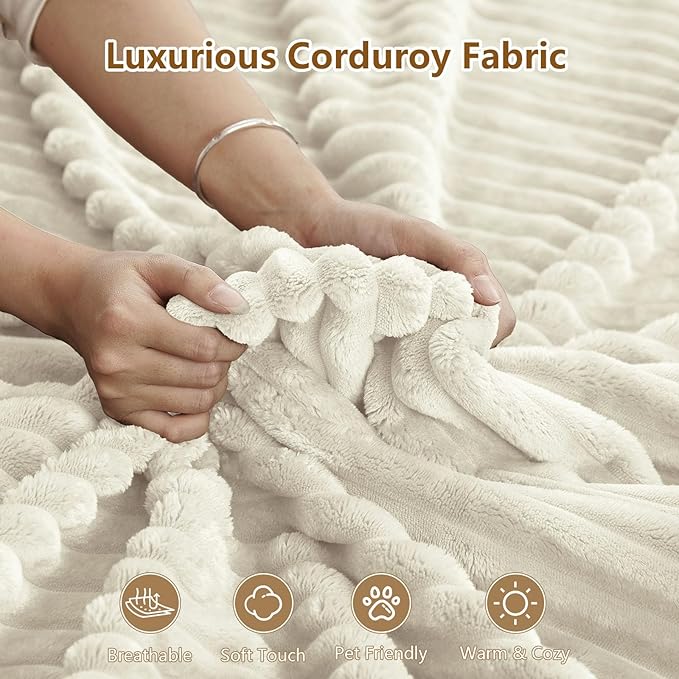 107" Cloud Sectional Couch with L-Shape Chaise, Modern Modular Comfy Sofa Chaise Longue, Upholstered Corduroy Couches Sleeper with Deep Seat for Living Room Bedroom, No Assembly Required, White