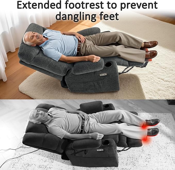 MCombo Oversized Power Lift Recliner Chair with Extended Footrest, Extra Wide 27.2" for Big and Tall Elderly People, Fabric R7289 (Dark Gray, Medium-Oversize)