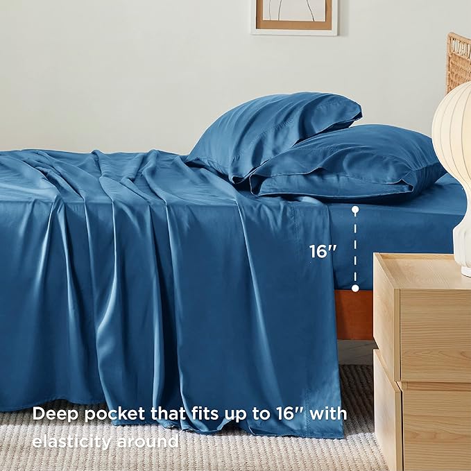 Bedsure Full Size Bed Sheets, Cooling Sheets, Rayon Derived from Bamboo, Breathable & Soft, Deep Pocket Up to 16 Inches, Hotel Luxury Silky Bedding for Hot Sleepers, Teal
