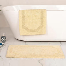 voyzz home Set of 2 Reversible Bath Rug 20x32 inch -17x24 inch | 100% Cotton Hand Tufted Soft & Absorbent Bath Mat|Washable Quick Dry Shaggy Shower Mat | Non-Slip Mordern Bathroom Decor | Yellow…