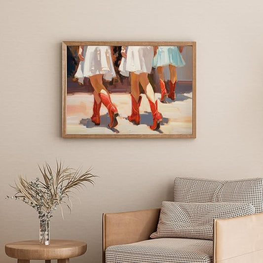 YUOPTKITR Cowgirl Boot Print Preppy Dorm Room Wall Art Girly Western Wall Art Pink Apartment Painting Preppy Cowgirl Dorm Room Wall Art Decor Girly Aesthetic Apartment Wall Decor UNFRAMED 16" X 24"