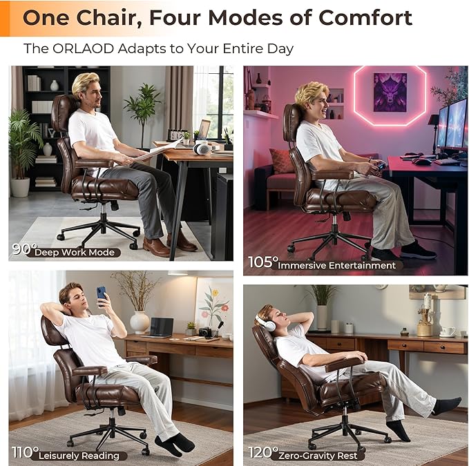 Ergonomic Office Chair Comfy with Lumbar Support, High Back PU Leather Rolling Executive Desk Chair for Home Office & Gaming, 360° Swivel, 300lbs (Dark Brown)