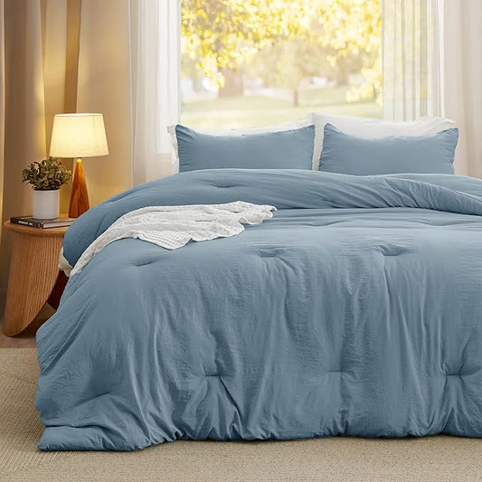 Bedsure Twin/Twin XL Comforter Set, Grayish Blue Prewashed Bedding for All Seasons, 2 Pieces GentleSoft™ Warm Down Alternative Bed Set, 1 Lightweight Comforter (68"x88") and 1 Pillowcase (20"x26")