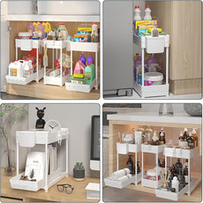 3 Pack Under Sink Organizers, 2-Tier Multi-Use Kitchen and Bathroom Organizers and Storage with Sliding Drawers，Bathroom Cabinet Organizer (White, 14.8 Inch)